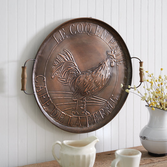 French Country Rooster Wall Tray – Copper Metal Farmhouse Decor Sign