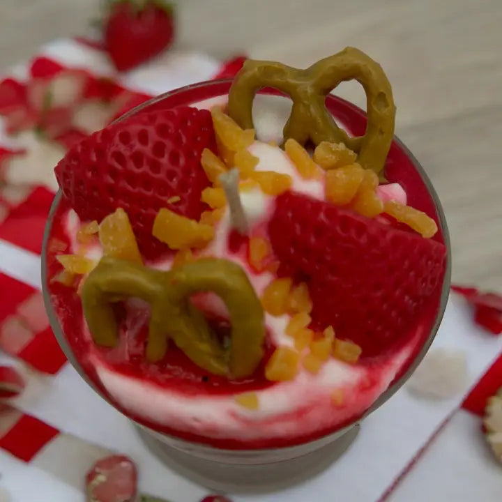 Strawberry Pretzel Crunch Cake Dessert Candle
